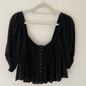 Urban outfitters black flowy cropped top with metaling